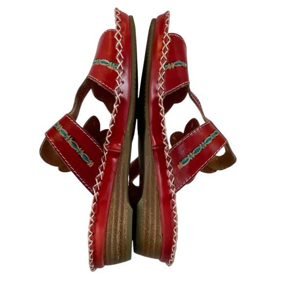 L artiste Spring Step Sandals Red Leather Floral Size 38 / US 8 - Picture 6 of 7